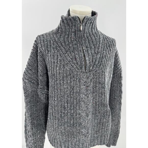 Prana Sweaters - PrAna Womens Gray Cableknit Sweater Wool Blend Mock Neck 1/4 Zip M Cabincore